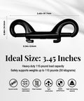 Diagram of Heavy Duty Double Ended Snap Hooks showing dimensions and features like 110 lb load, secure buckle, wear resistance.