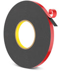 Heavy Duty Double Sided Tape 1/2 Inch By 50 Feet Waterproof Mounting Tape For Walls, Posters, Automotive, Outdoor And Indoor Use, Strong Adhesive Foam Tape That Bonds Up To 1 Lb Per Inch, roll image showing black foam and red protective film