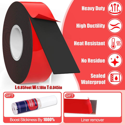 Extreme 1.18 Inch Double Sided Mounting Tape Heavy Duty Adhesive That Sticks Like Crazy, Heat Resistant, Weatherproof, No Residue, 9.85 Ft Roll