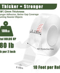 Heavy Duty Double Sided Tape For Walls Mounting Removable Clear Adhesive Strips One Point One Eight Inch By One Hundred Twenty Inch Nano Tech Acrylic Gel No Nails No Drill For Pictures Posters Decor And Rug Carpet roll with dimensions and load capacity shown.
