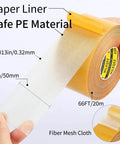 Heavy Duty Double Sided Mounting Tape 2 Inch By 66 Feet With Fiberglass Mesh, ultra sticky clear adhesive, showing tape roll and texture