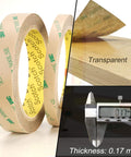Heavy Duty Double Sided Tape 300LSE Clear Mounting Tape 0.25 Inch By 36 Foot Ultra Thin 0.17mm Acrylic Adhesive roll and thickness gauge