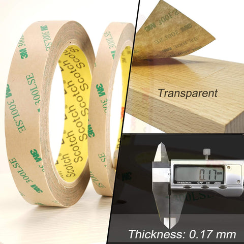 Heavy Duty Double Sided Tape 300LSE Clear Mounting Tape 0.25 Inch By 36 Foot Ultra Thin 0.17mm Acrylic Adhesive roll and thickness gauge