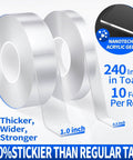 Heavy Duty Double Sided Tape 2 Roll Pack, Total 20 Feet, Removable Nano Tape For Walls, Carpets, Posters And Pictures, Outdoor Friendly Mounting Tape With Instant Bonding, Cut To Any Size, No Tools Required