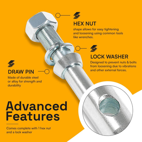 Beefed Up Heavy Duty Six Pack Cat 1 Draw Pin Hitch Accessories For Tractors Five And A Half Inch Universal Forged Lift Arm Pins Three Point Hitch Compatible Durable Pin Set For Lower Links And Attachments with hex nut and lock washer