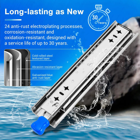 Locking Heavy Duty Drawer Slides For Side Mount Full Extension Ball Bearing, corrosion-resistant, 500 lb capacity