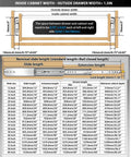 Diagram showing dimensions and installation instructions for Heavy Duty Drawer Slides with Lock 12 14 16 18 20 22 24 26 28 30 32 34 36 38 40 44 48 52 56 60 Inch Full Extension Side Mount Ball Bearing Locking Rails Track Glides Runners Load 300 Lbs 1 Pair.
