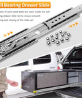Heavy Duty Drawer Slides With Lock Full Extension Ball Bearing Rails 500 Lb Load Capacity installed in truck storage