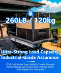 Locking Heavy Duty Drawer Slides for side mount shown mounted in an RV, highlighting 260 lb load capacity in outdoor setting.