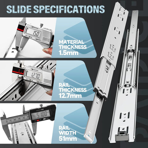 Heavy Duty Drawer Slides 12 To 40 Inch Full Extension Ball Bearing Rails Side Mount 150 Lb Load Capacity 1 Pair Smooth Operation