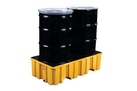 Beefed Up Heavy Duty Drum Spill Containment Pallet With Drain And Forklift Pockets, 66 Gallon Sump, 4,000 Lb Load Capacity, Yellow