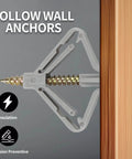 Heavy Duty Drywall Anchor Kit With Screws For Hollow Walls And Plasterboard, Self Drilling Butterfly Expansion Plugs installed