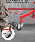 Close-up of 16 FT Heavy Duty Drywall Lift Hoist caster wheel, demonstrating locking mechanism and motion stability.