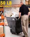 Heavy Duty Tilt Dump Truck Cart For 450 Lb Loads With Wheels Ideal For Trash And Recycling In Construction And Industrial Environments Rubbermaid Commercial Tilt Dump Truck Half Cubic Yard Capacity Through Doors Elevators in warehouse