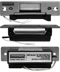 Heavy Duty Electric Strike Door Lock 2200 Lbs ANSI Standard Model 300 Fail Secure Fail Safe 12VDC, front and side view
