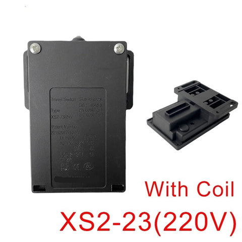 Heavy Duty Elevator Travel Switches 220V 24V Black Limit Switches For Industrial Lifts And Elevator Doors Built Tough And Durable 1 Piece XS2 23 220V Variant With Travel Sensing Capability And Easy Install shown with coil