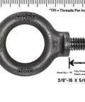 Heavy Duty Lifting Eyebolts Set Of 2 3/8-16 Thread Eye Bolts With 5/8 Inch Reach Forged Carbon Steel ASME B18.15 ASTM A489