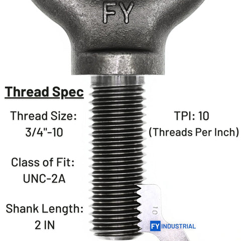 Heavy Duty Lifting Eyebolt Three Quarter Inch By Ten Thread Two Inch Shank Forged Carbon Steel 1035 Industrial Grade