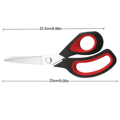 Heavy Duty All Purpose Fabric Scissors For Sewing And Garment Making With Stainless Steel Blades, shown against white background with measurements.