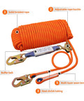 Rock Solid Heavy Duty Fall Protection Rope Kit 25 Ft With Durable Braided Polyester Line Vertical Roofing Grab Snap Hook And Shock Absorber Restraint System For Safe Roofing Work Wear Resistant And Easy To Install with solid braided rope, hooks, and shock absorber.