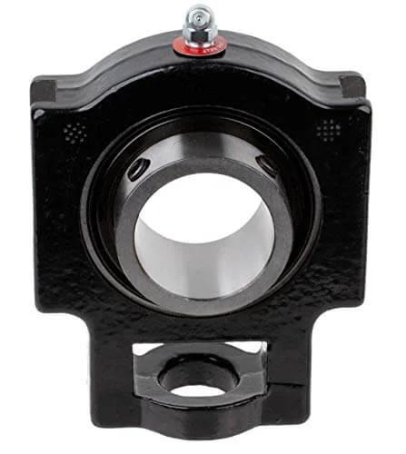 Front view of Heavy Duty Flange Block Ball Bearing With One And A Quarter Inch Shaft Built To Last Thanks To Interchangeable Cast Iron Housing