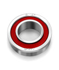 Heavy Duty Flanged Ball Bearings Set By XiKe, close-up view, 3/4 inch ID, 1-3/8 inch OD, galvanized carbon steel, red inner ring.
