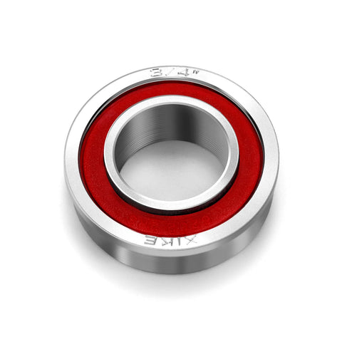 Heavy Duty Flanged Ball Bearings Set By XiKe, close-up view, 3/4 inch ID, 1-3/8 inch OD, galvanized carbon steel, red inner ring.
