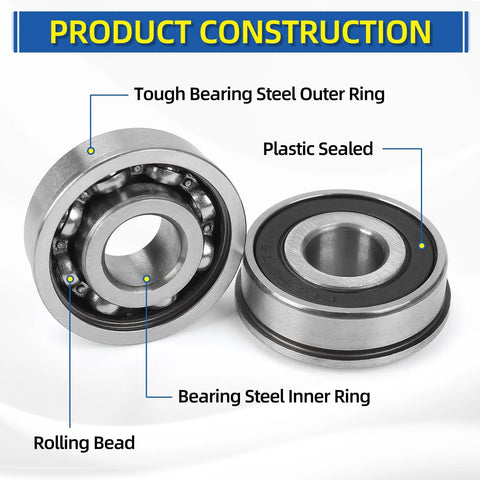 Heavy Duty 0.5 Inch Inner Diameter Deep Groove Flanged Ball Bearings Sealed Steel Set with labeled parts, 1.375 Inch Outer Diameter