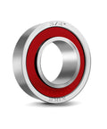 Heavy Duty Flanged Ball Bearings Set By XiKe, 3/4 Inch ID, close-up of galvanized steel bearing with red seal for lawn mowers