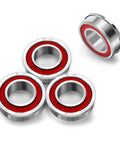 Heavy Duty Flanged Ball Bearings Set By XiKe, 4 pcs, 3/4 inch ID, 1-3/8 inch OD, 1/2 inch width, galvanized carbon steel, red seal