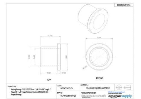 Technical drawing of Model EF101212 Heavy Duty Flanged Bearings Set With Powdered Metal SAE 841 Self Lubricating Bronze Bushings