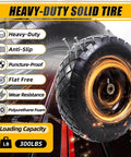 Heavy-duty flat-free tire with anti-slip, puncture-proof design showcasing 4.80/4.00-8 16 inch solid built for 300 lbs load capacity