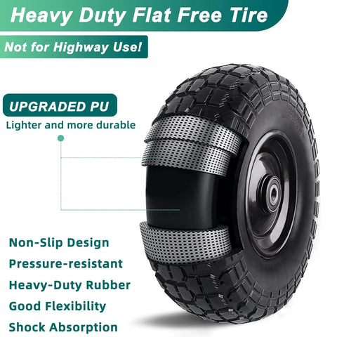 12 Inch Flat Free Solid Rubber Tire and Wheel Set with non-slip design and upgraded PU for hand truck and wheelbarrow use