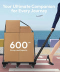 Woman pushing Folding Hand Truck 500lbs, Portable Heavy Duty Dolly Cart, 6 Wheels Collapsible Luggage Cart by the sea with boxes