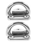 Two marine-grade stainless steel folding D-ring tie-down anchors with base plate