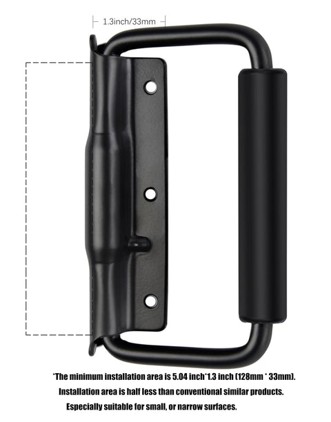 5.15 Inch Heavy Duty Folding Handle With Rubber Grip Spring Loaded 3 Mounting Holes For Toolbox Cabinet Luggage And Outdoor Storage