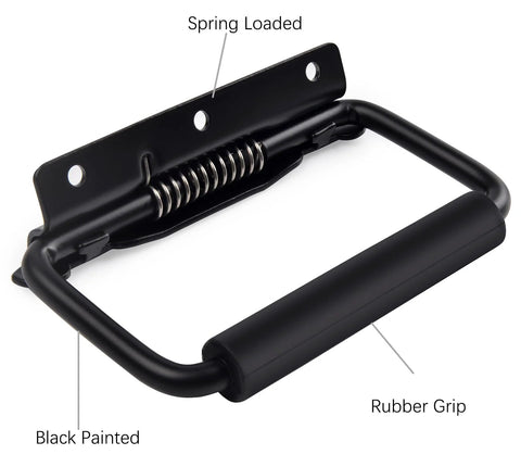 5.15 Inch Heavy Duty Folding Handle With Rubber Grip Spring Loaded 3 Mounting Holes For Toolbox Cabinet Luggage And Outdoor Storage