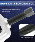 Close-up of heavy-duty forcing bolt from Universal Front Hub Installer Puller Tool For FWD Cars, 5/8" x 18 thread size.