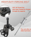 Front Wheel Hub Puller Bearing Removal Tool, 5/8 inch x 18 forcing bolt detail, suitable for 3-3/4 to 4-1/2 inch IDs.