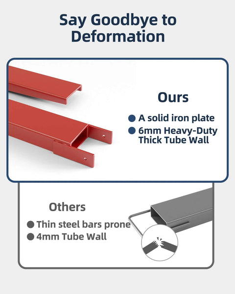 84 Inch Fork Extensions With Tire Chain For 4.5 Inch Forks Heavy Duty Steel Pallet Extension Up To 5500 Lbs shown with thick tube wall