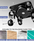 2000 lb heavy duty furniture dolly with groove design showcasing dual ball bearing and 1.5-inch casters on various floor types