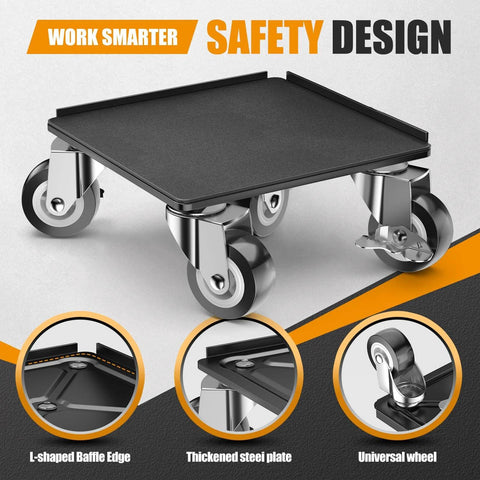 Heavy Duty 1500LBS Furniture Dolly & Movers with 5X 360° Wheels, Carbon Steel Panel & Non-Slip Casters, black, in top view