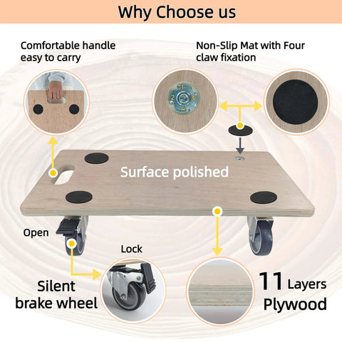 Heavy duty real wood furniture dolly set of 2 with 4 wheels, 2200 lb static load capacity per pair, 11 layer plywood platform diagram