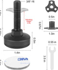 Dimensions and components of Beefy Heavy Duty Furniture Levelers With T Nut Kit showing 3/8 inch 16 thread and large base dimensions.