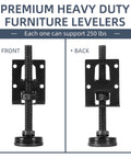 Durable heavy duty adjustable leveling feet with galvanized steel and non slip base deliver stable, floor friendly support for workbenches, tables, cabinets and wardrobes, offering easy leveling and up to 330 lb load capacity front and back view