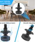 Beefy Heavy Duty Furniture Levelers With T Nut Kit Three Eighths Inch 16 Thread Adjustable Levelers installed on chair legs