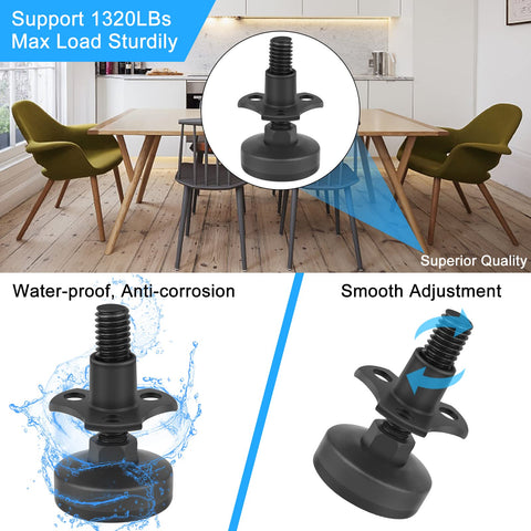 Beefy Heavy Duty Furniture Levelers With T Nut Kit Three Eighths Inch 16 Thread Adjustable Levelers installed on chair legs