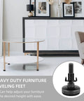 Heavy Duty Leg Levelers Set Of 12 3/8-16 Thread Adjustable Feet For Tables Chairs Cabinets And Sofas With Screw On Inserts Large Base Black Galvanized Steel Support Up To 3960 Lbs With Felt Pad shown in living room setting