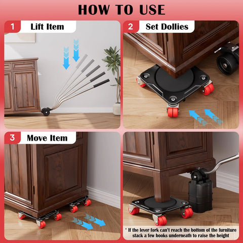 Heavy Duty Furniture Movers With Eight-Wheel Design And Lifter, Square Dollies With 360 Degree Swivel Dual-Wheel Casters in use