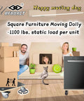 Heavy duty wood furniture moving dolly set of 2 with phenolic resin plywood platform, featuring happy movers with boxes and a dishwasher
